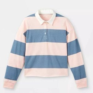 Pink and blue striped rugby